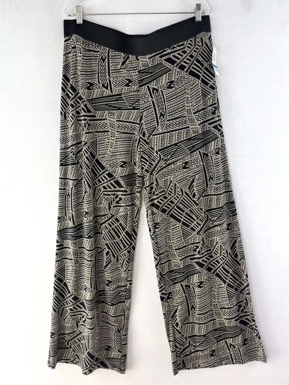 ALFANI Black & Cream Bombay Mix Tribal Pull On Wide Leg Palazzo Pants